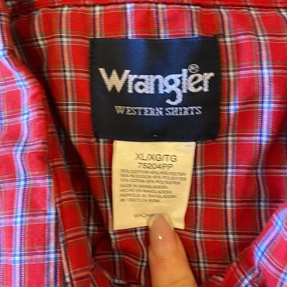 Wrangler Mens XL Western Red Plaid Long Sleeve Button Down Shirt - Picture 2 of 5